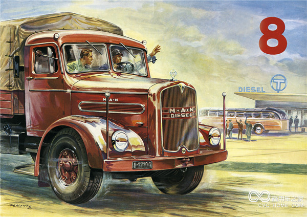 1951年,匹配了V8發(fā)動(dòng)機(jī)的曼恩F8卡車(chē)，可達(dá)180 馬力。.jpg